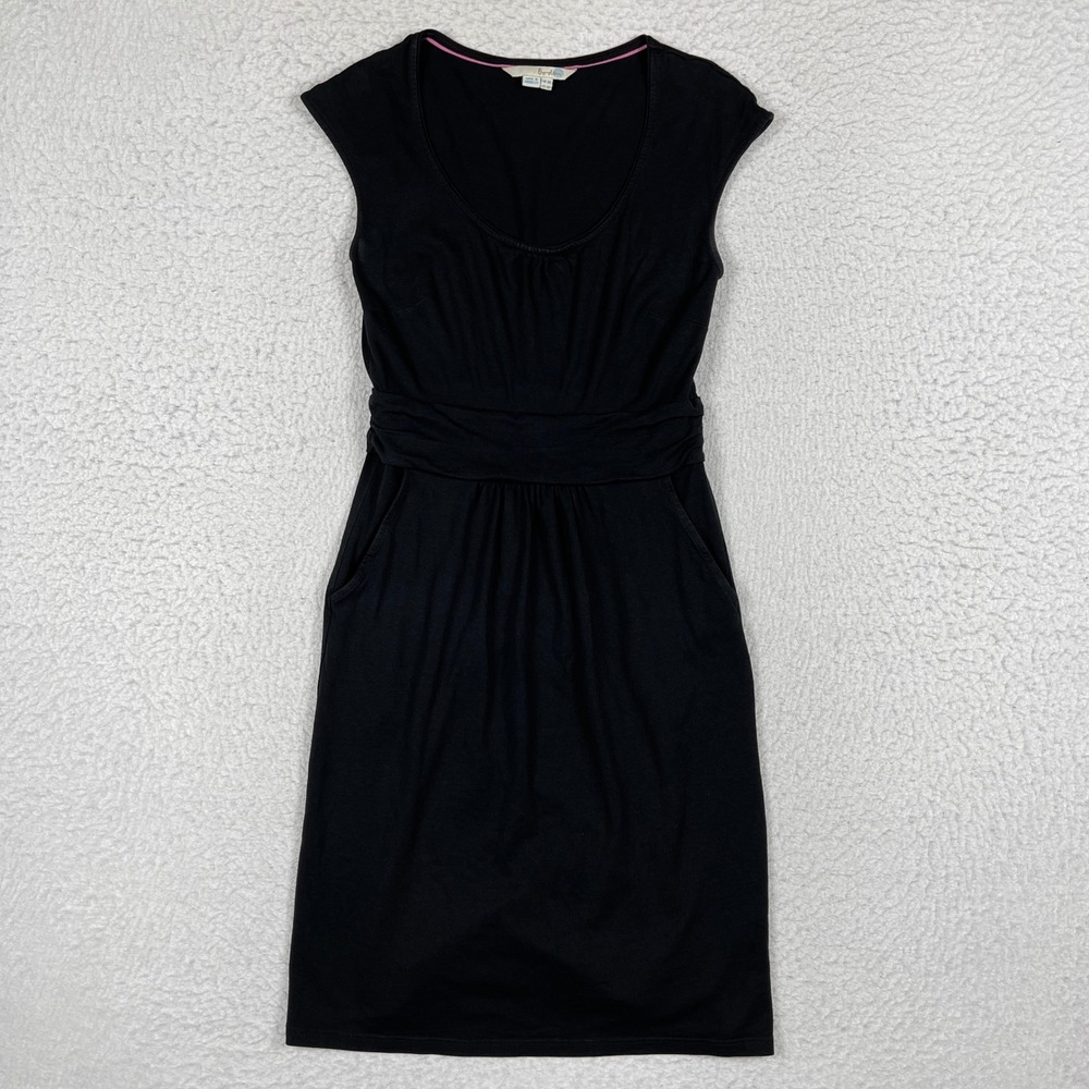 Boden Jersey Dress Womens 4 Black Sleeveless Scoop Neck Pockets Casual LBD
